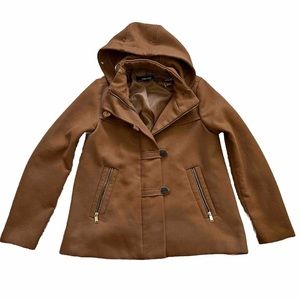 ZARA CARAMEL COLORED FULL ZIP HOODED JACKET W/ POCKETS SIZE SMALL CHIC MODERN